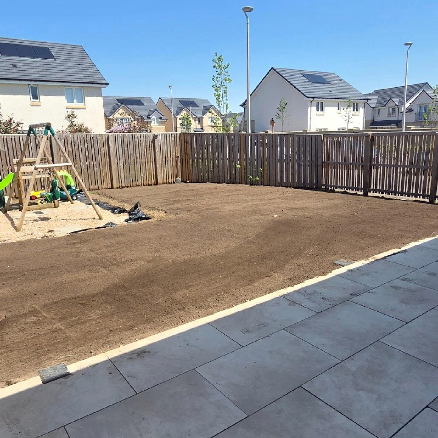 Rootzone spread and levelled ready for turf in a Bonnyrigg garden